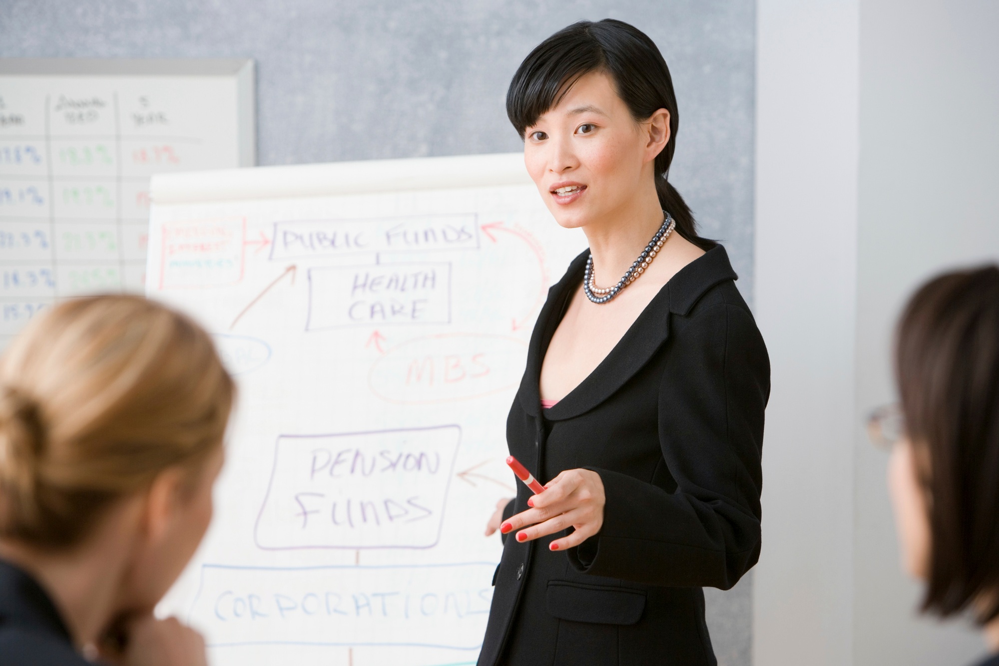 Young woman giving lecture
